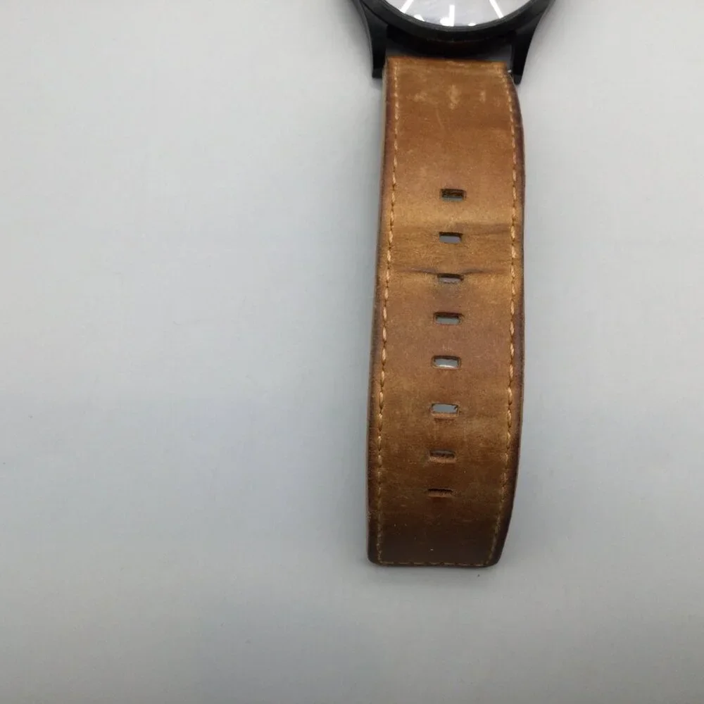 MVMT Classic Watch Men 45mm Black Date Brown Leather Band New Battery
